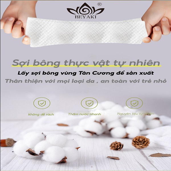 Được làm từ sợi bông cotton thiên nhiên, khăn nén Beyaki không chỉ mềm mại và êm mịn mà còn cực kỳ thấm hút và không xù lông khi sử dụng ( Nguồn ảnh: Internet )